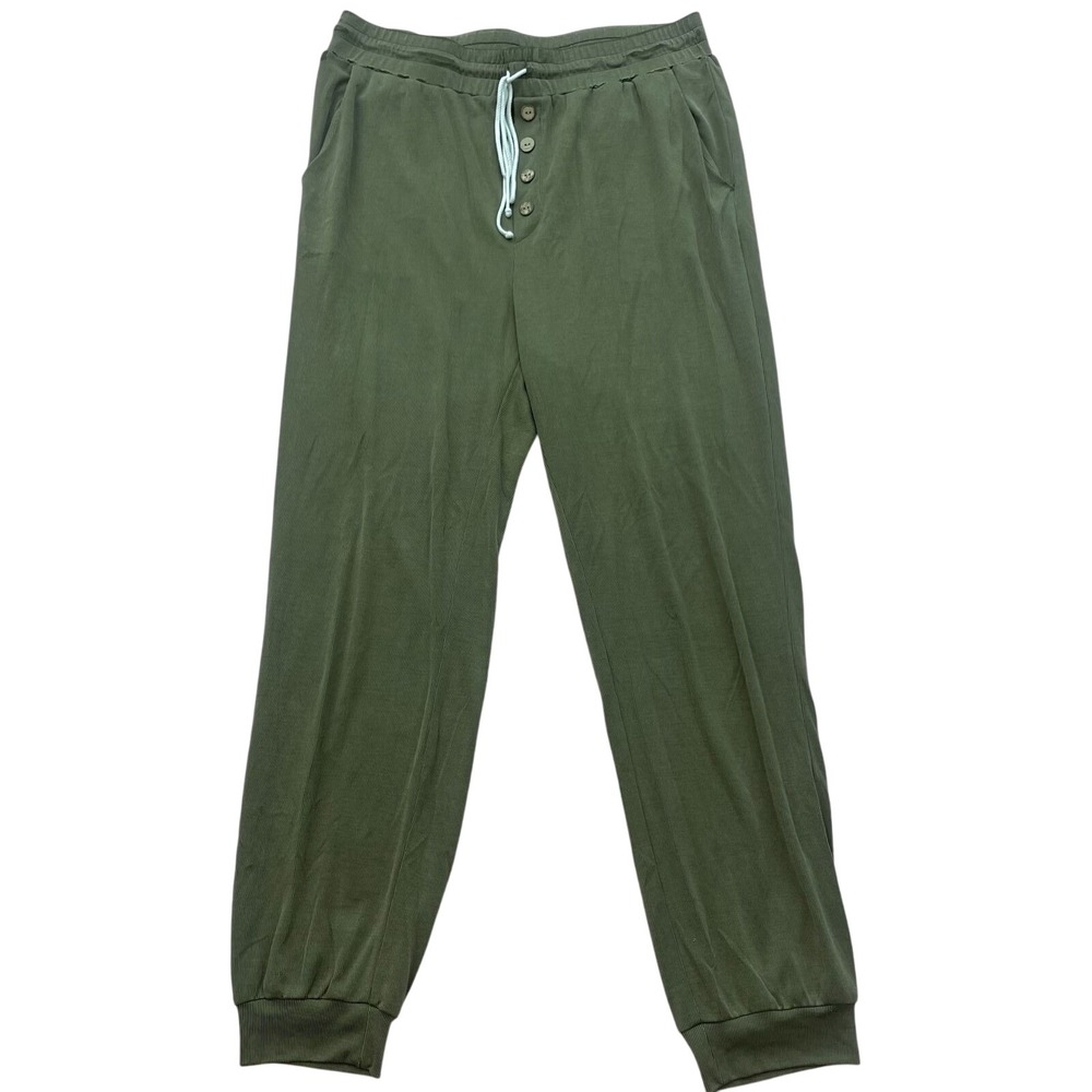 Doe & Rae Olive Green Modal Joggers Faux Button Henley Lounge Pants Large Flawed
